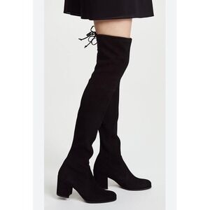 Stuart Weitzman Highland Black Genuine Suede Over The Knee Boots Block Heel 7 M